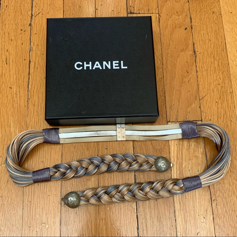 Chanel silk rope belt grey/ beige
